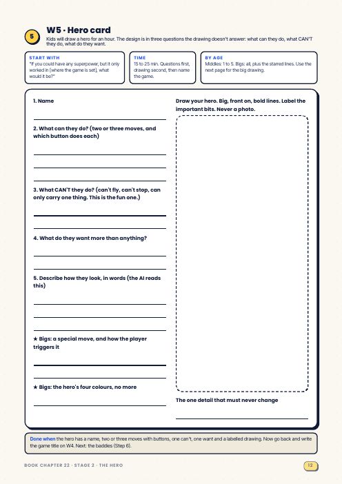 Hero card worksheet
