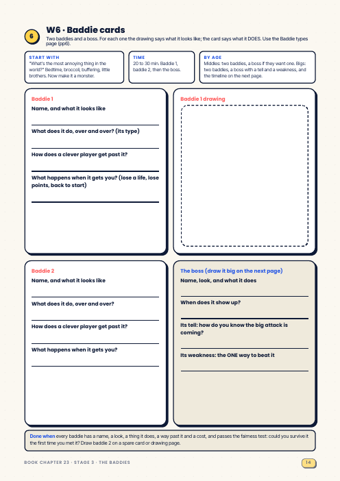 W6 Baddie cards worksheet