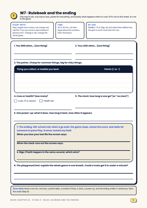 W7 Rulebook worksheet